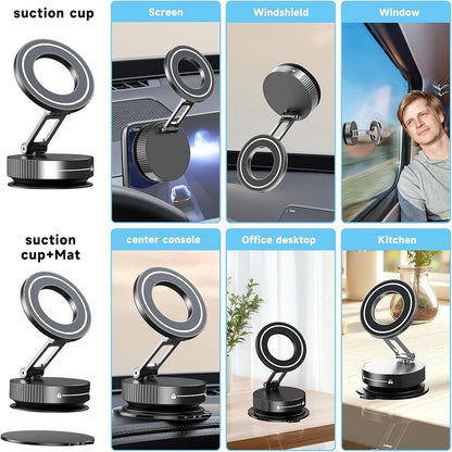 Magnetic Phone Holder with Vacuum Suction, Adjustable 360° Design, Compact and Foldable for Easy Portability
