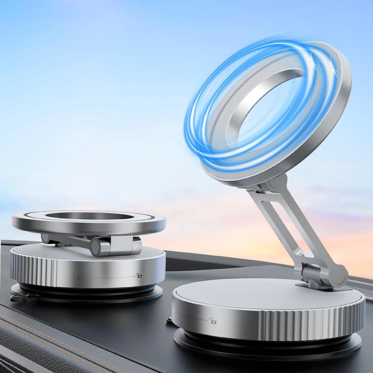 Magnetic Phone Holder with Vacuum Suction, Adjustable 360° Design, Compact and Foldable for Easy Portability