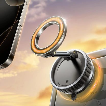 Magnetic Phone Holder with Vacuum Suction, Adjustable 360° Design, Compact and Foldable for Easy Portability