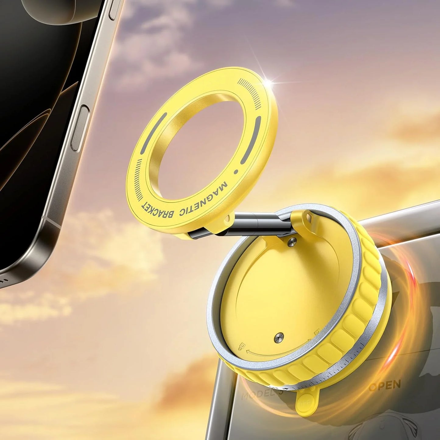 Magnetic Phone Holder with Vacuum Suction, Adjustable 360° Design, Compact and Foldable for Easy Portability