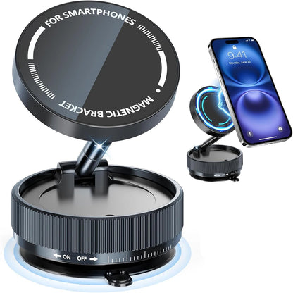 Magnetic Phone Holder with Vacuum Suction, Adjustable 360° Design, Compact and Foldable for Easy Portability