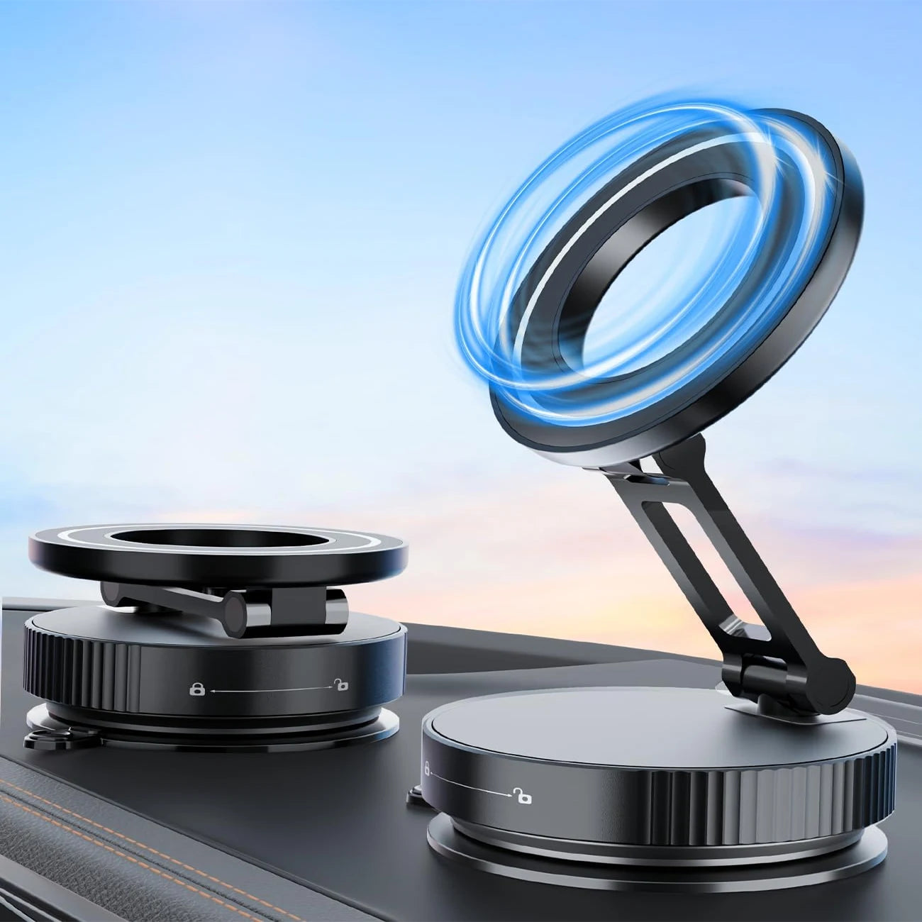 Magnetic Phone Holder with Vacuum Suction, Adjustable 360° Design, Compact and Foldable for Easy Portability