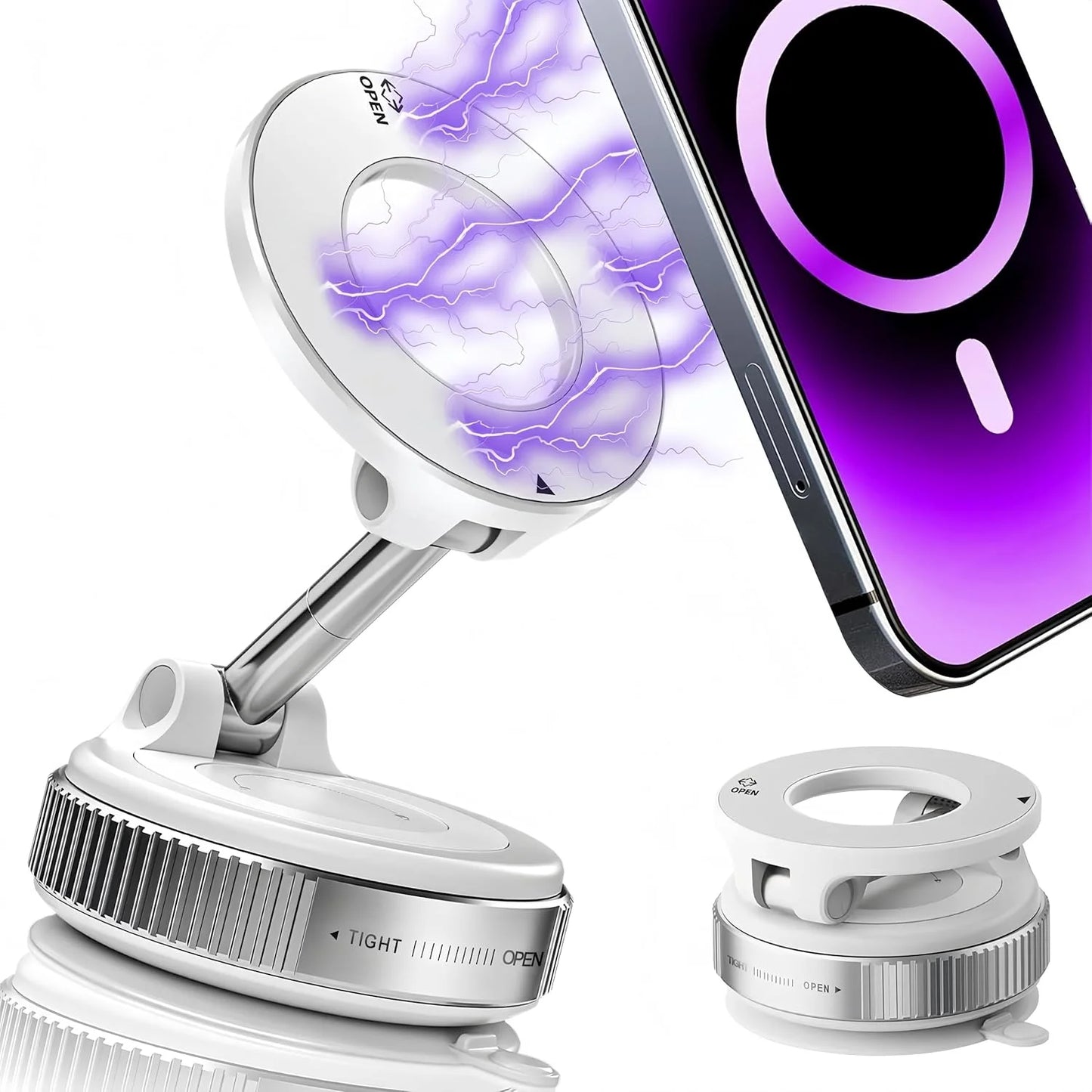 Magnetic Phone Holder with Vacuum Suction, Adjustable 360° Design, Compact and Foldable for Easy Portability