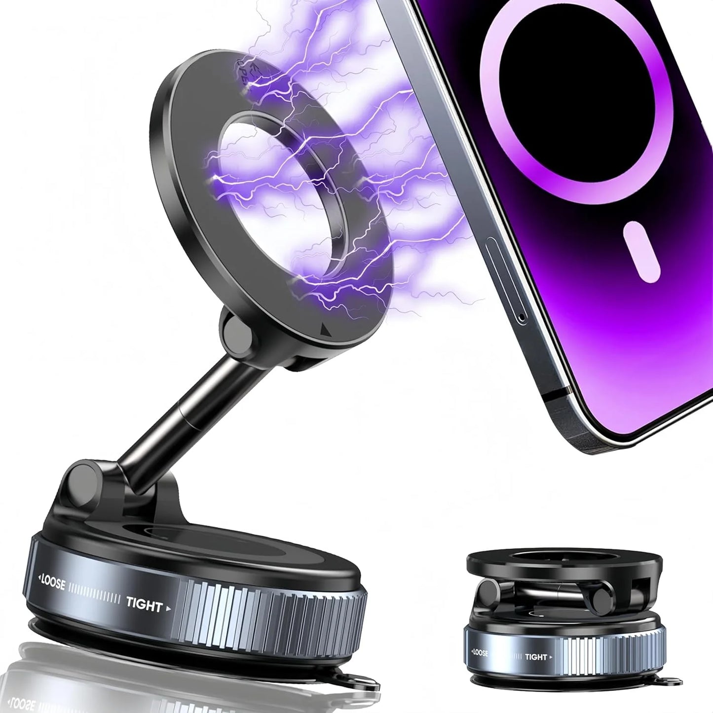 Magnetic Phone Holder with Vacuum Suction, Adjustable 360° Design, Compact and Foldable for Easy Portability
